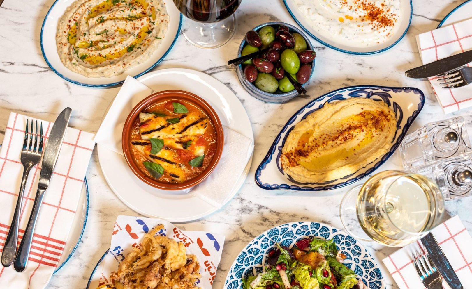 Sharing small meze plates from Firin Modern Turkish Restaurant